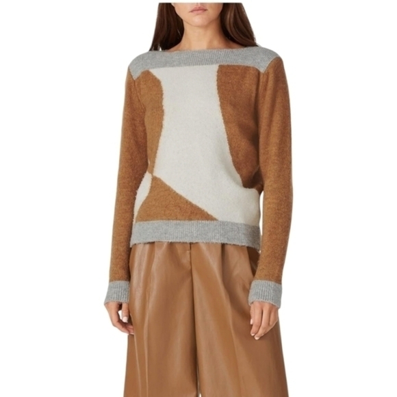 Sita Murt Colorblock Grey Tan Cream Alpaca-Blend Boatneck Sweater  - Picture 1 of 8